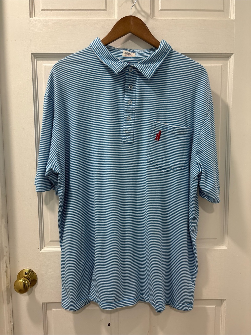 Johnnie-O Men’s Original 4 Button Polo Jacks Stripe Bright Blue XXL Preppy Golf